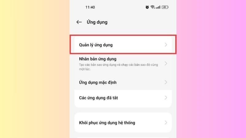 Chọn Quản lý ứng dụng