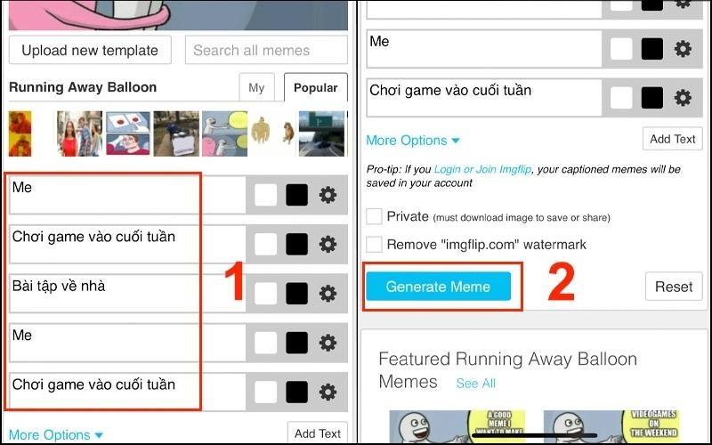 Để tạo meme nhấn vào Generate Meme