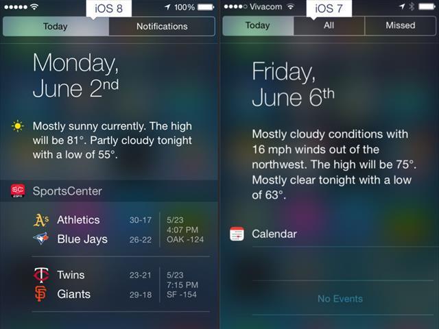 iOS 8 vs iOS 7