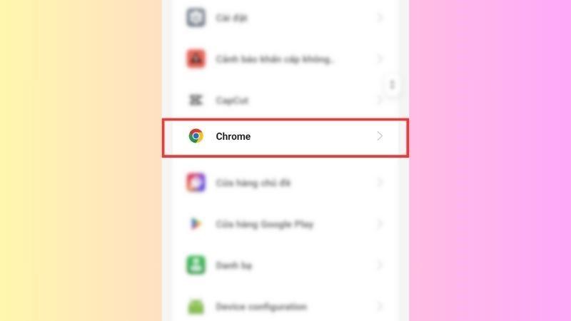 Tìm và chọn ứng dụng Chrome