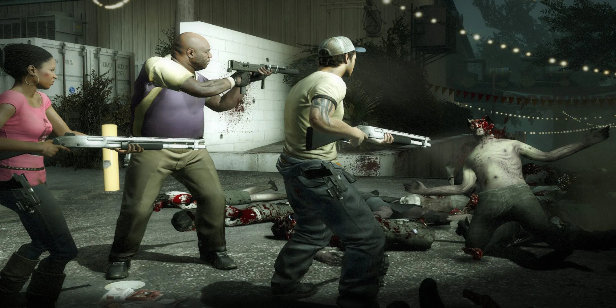 Ảnh chụp màn hình Left 4 Dead 2 từ Steam cho thấy bốn người sống sót đang chiến đấu chống lại bầy zombie