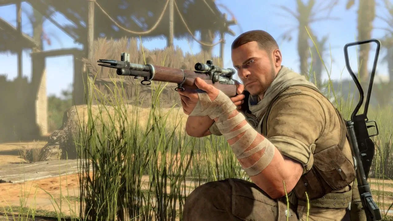 Ảnh chụp màn hình từ trailer Sniper Elite 3 với cảnh bắn tỉa đặc trưng của game
