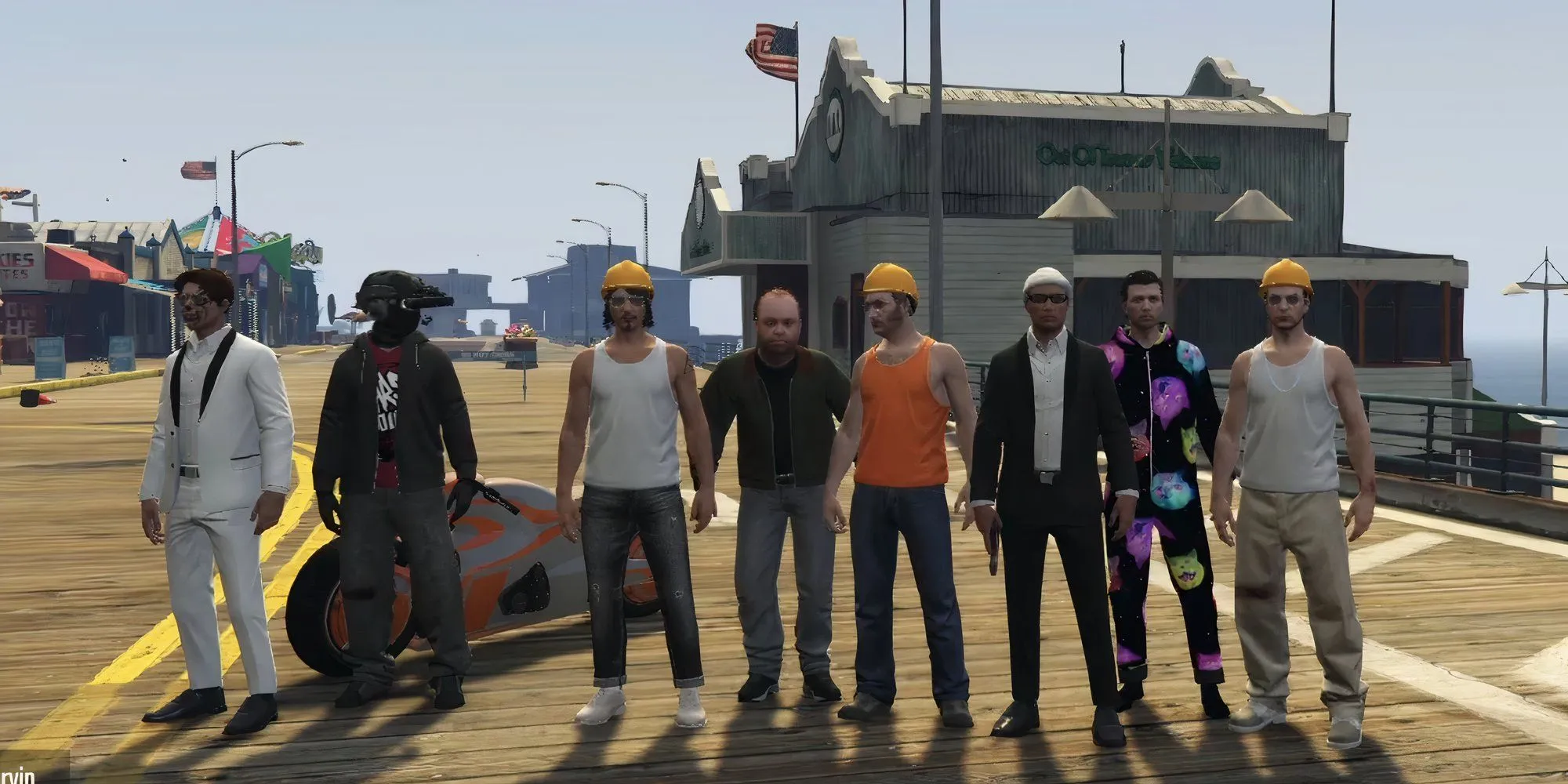 Ảnh chụp nhóm những người tham gia biểu tình trong GTA V Online cuối một buổi đi bộ