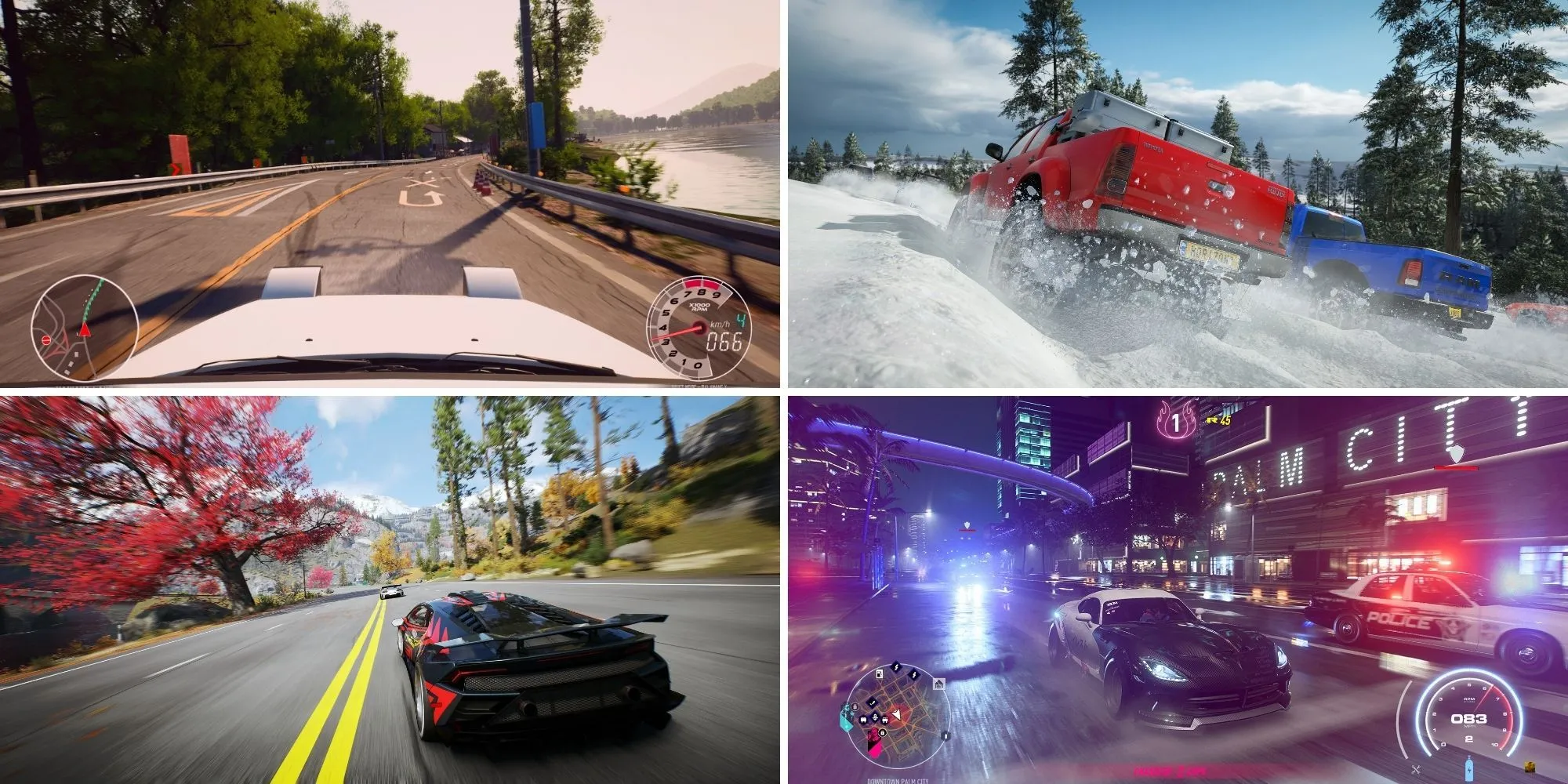 Ảnh ghép bốn tựa game đua xe thế giới mở nổi tiếng