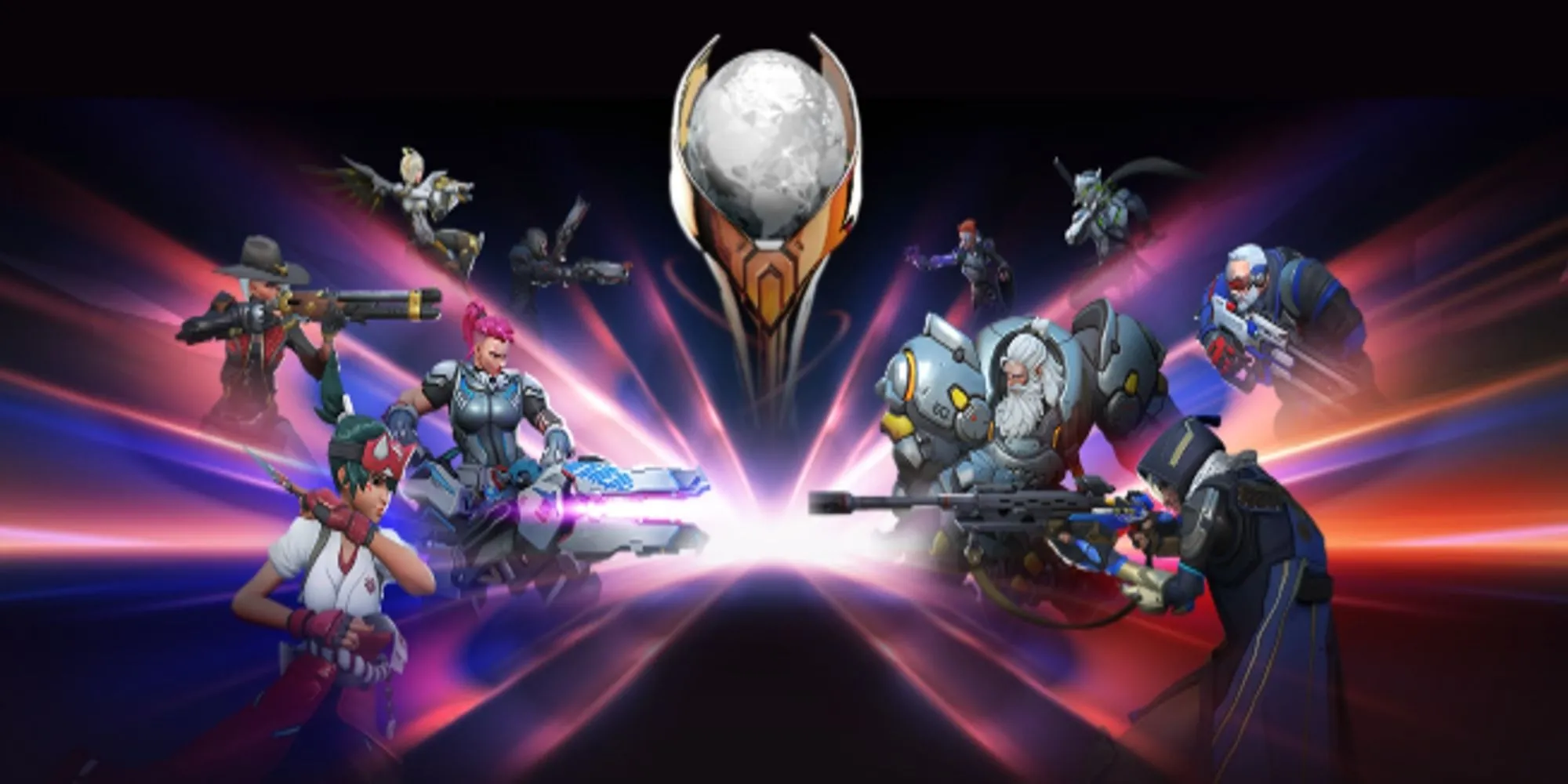 Ảnh key art chế độ Stadium Overwatch 2 với các hero
