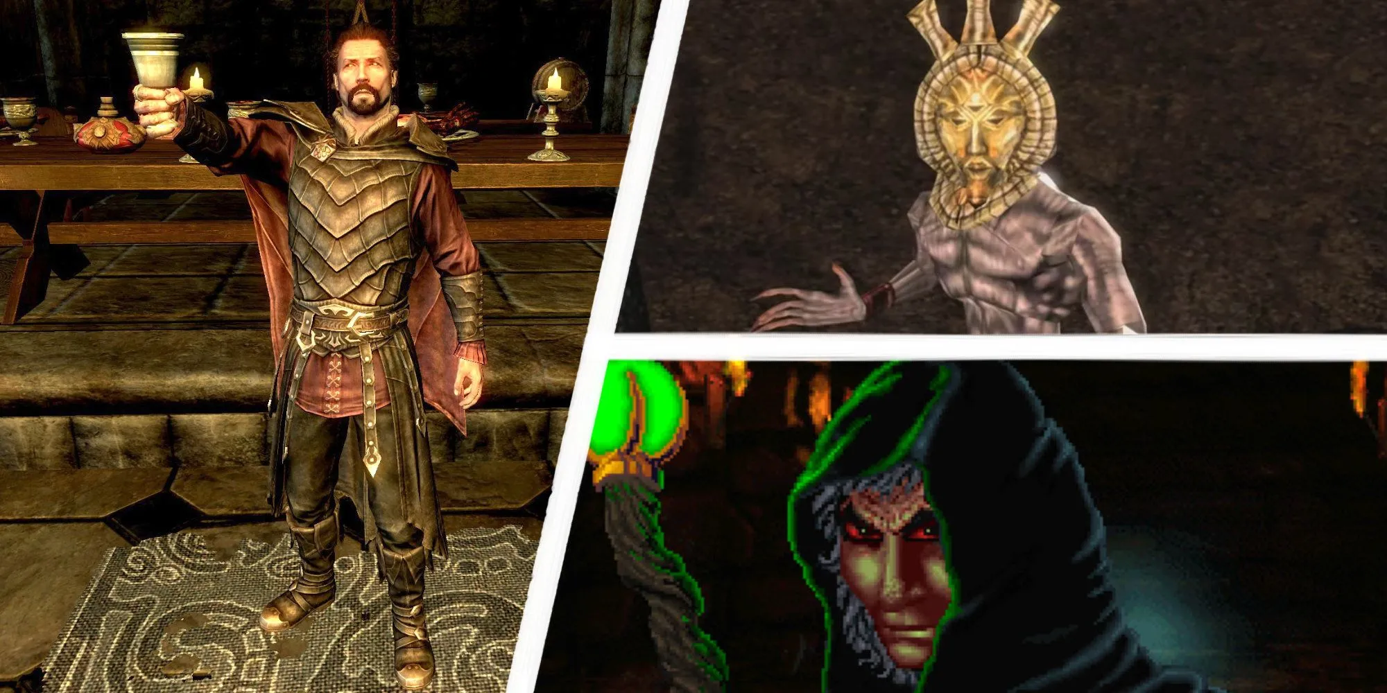 Ảnh minh họa các nhân vật phản diện đáng chú ý trong series The Elder Scrolls: Jagar Tharn, Dagoth Ur và Lord Harkon