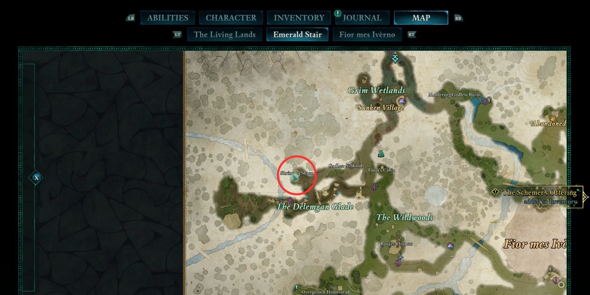 Bản đồ Avowed chỉ vị trí của Schemer's Offering Totem Base