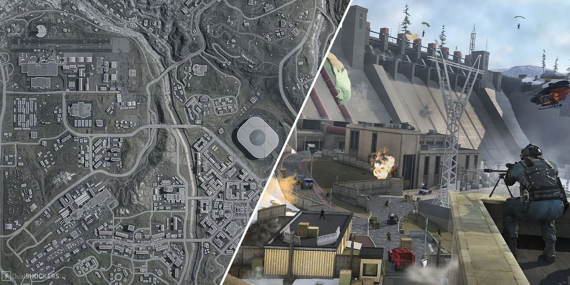 Bản đồ Verdansk trong Warzone Mobile với các địa điểm thả dù tốt nhất được đánh dấu