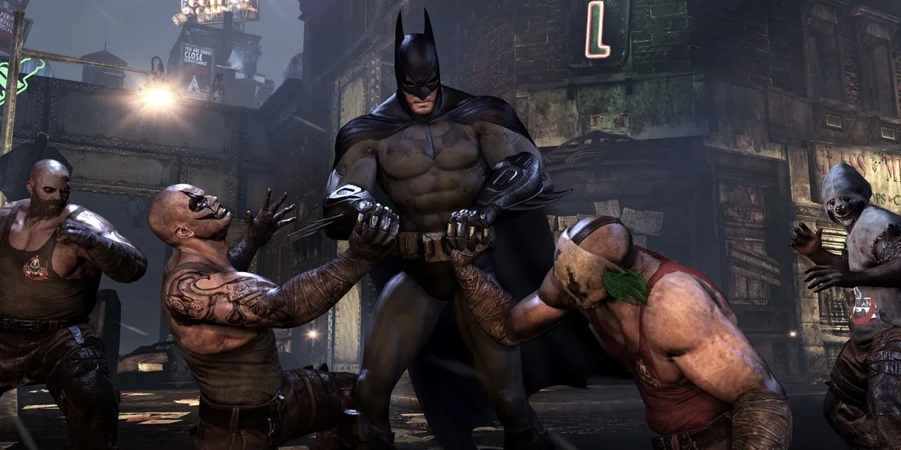 Batman thực hiện cú phản đòn (counter) cùng lúc hai kẻ thù trong Batman Arkham City
