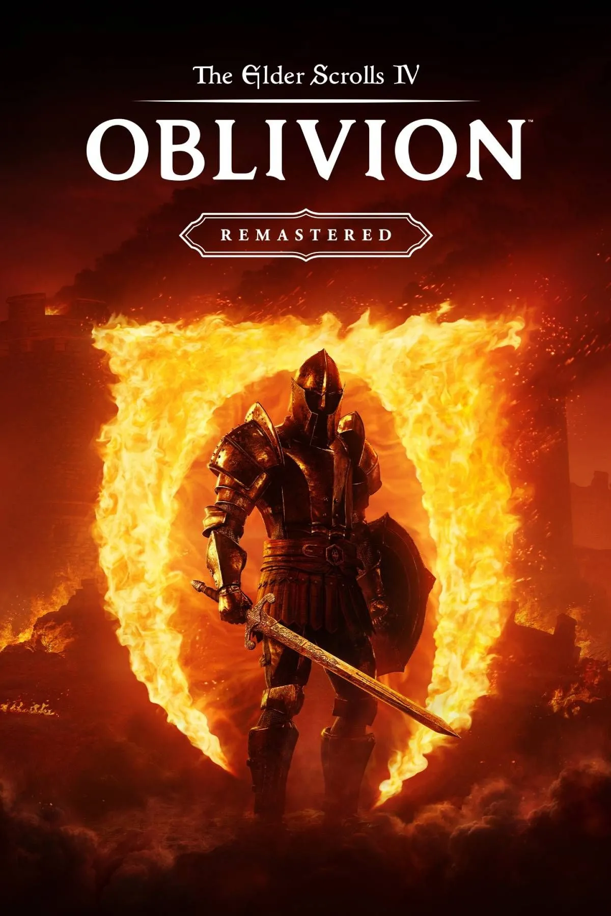 Bìa game The Elder Scrolls IV: Oblivion Remastered với nhân vật chính và logo