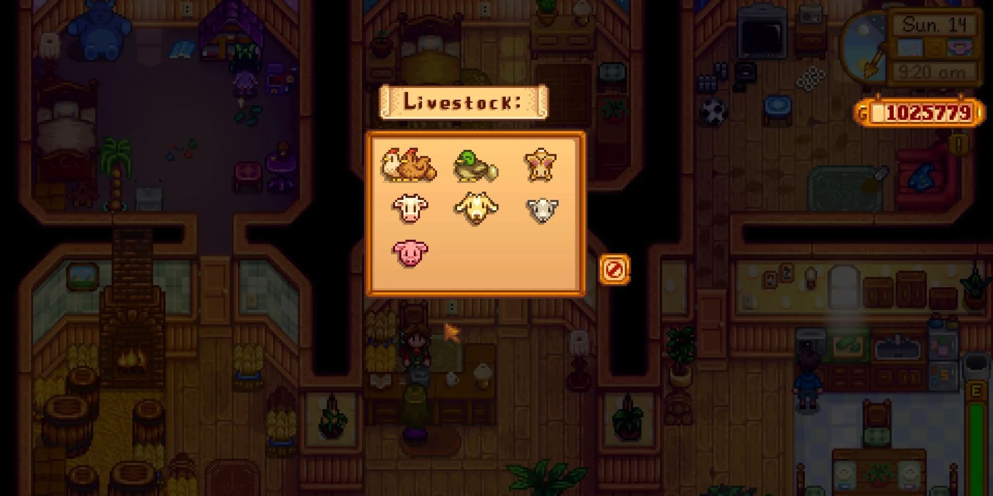 Các loài vật nuôi trong chuồng tại Stardew Valley, bao gồm cả gà xanh