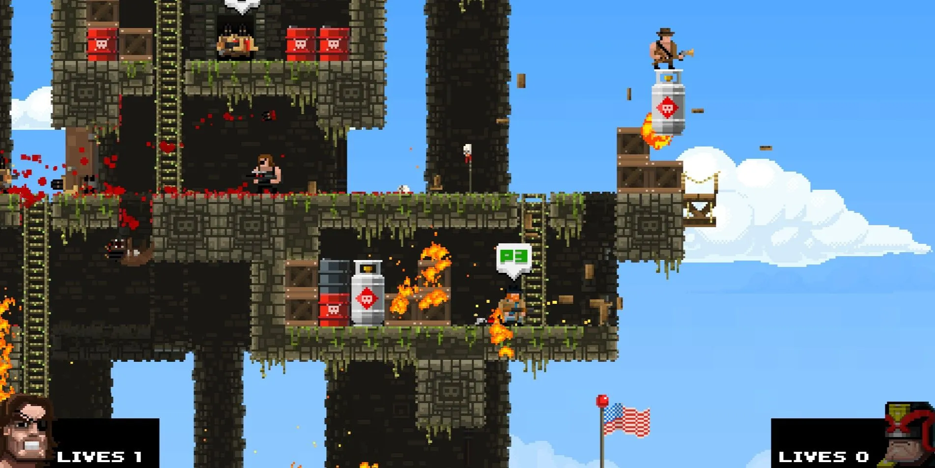 Các nhân vật Broforce hành động trong môi trường chiến đấu hỗn loạn