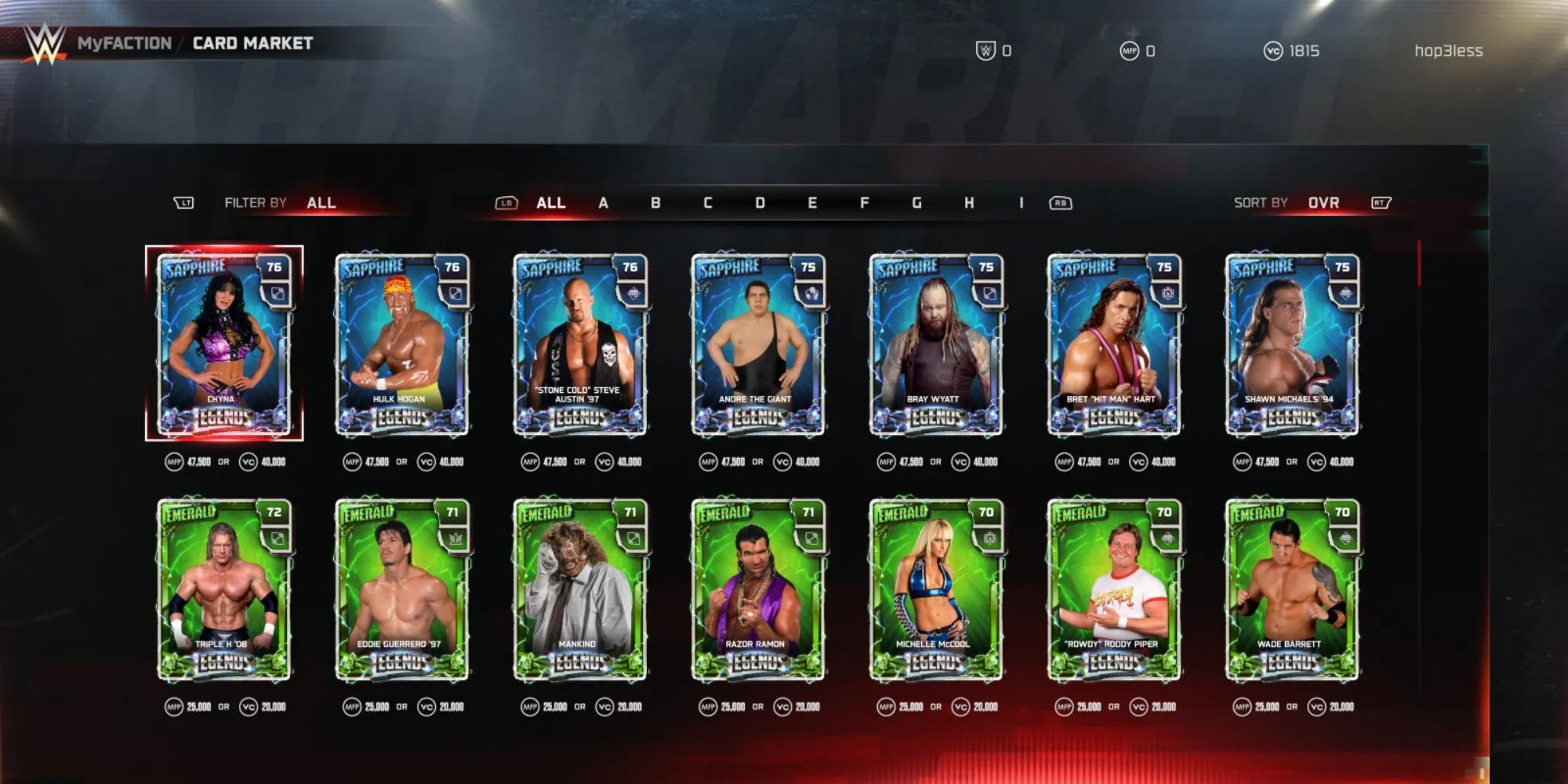 Các thẻ bài đô vật trong MyFACTION WWE 2K25 có thể mua bằng VC hoặc tiền thật