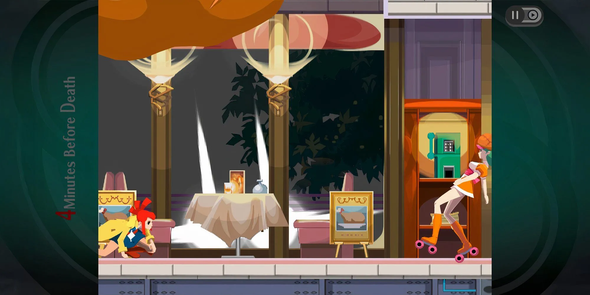 Cảnh gameplay game giải đố Ghost Trick Phantom Detective, nhân vật Sissel sử dụng năng lực hồn ma