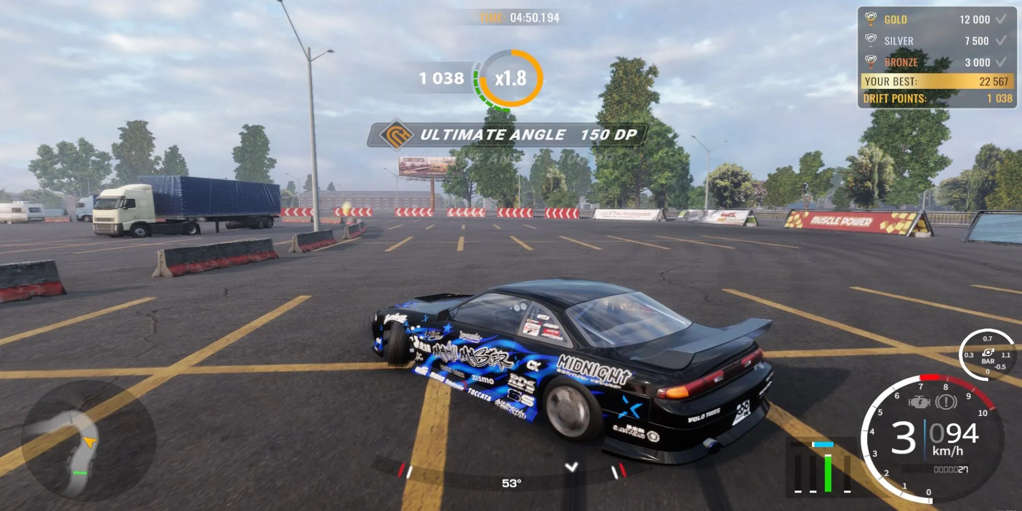 Cảnh gameplay một chiếc xe đang thực hiện cú drift điệu nghệ trong CarX Drift Racing Online