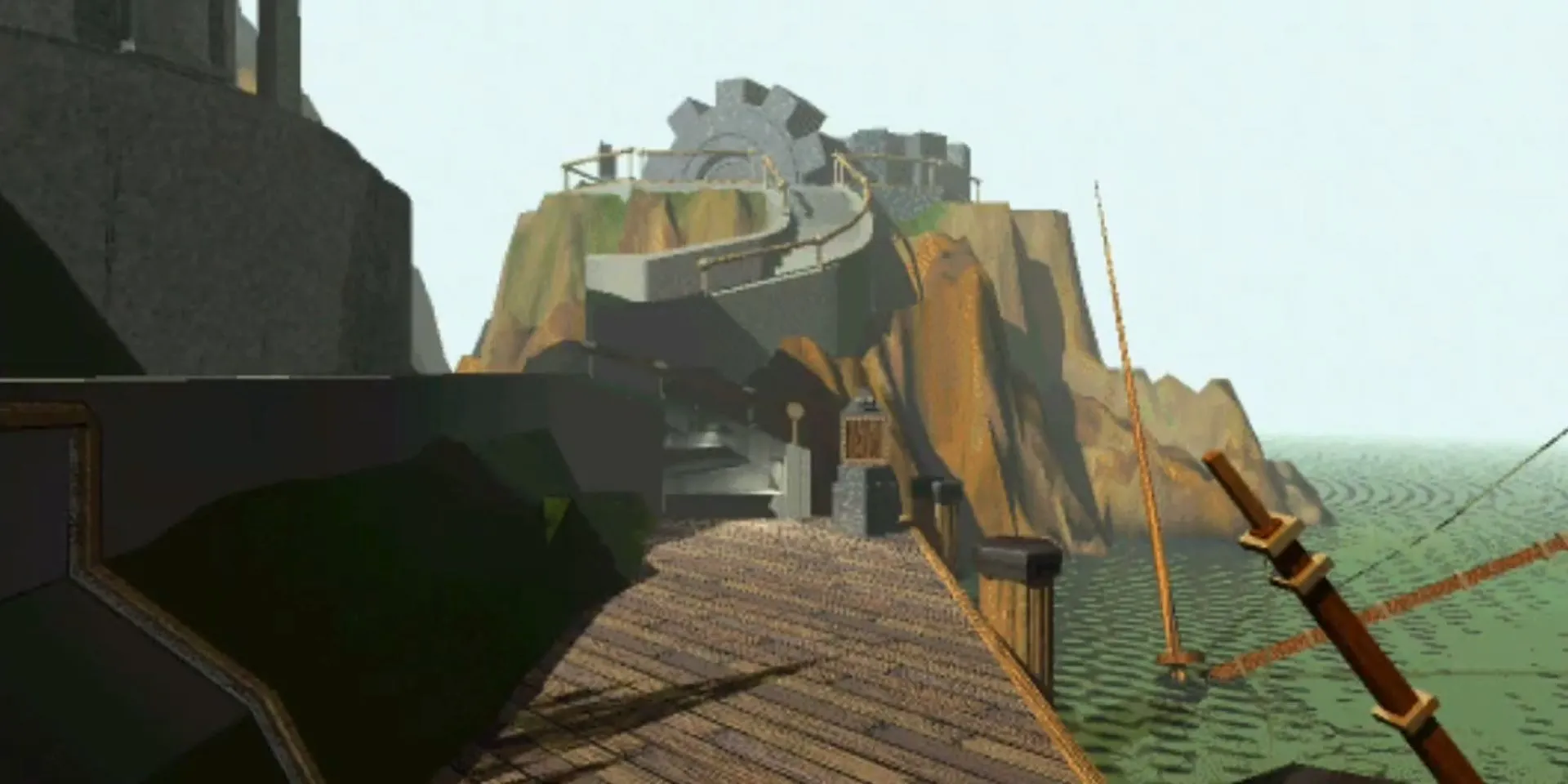 Cảnh quan bến tàu lối vào đầy bí ẩn trong game Myst