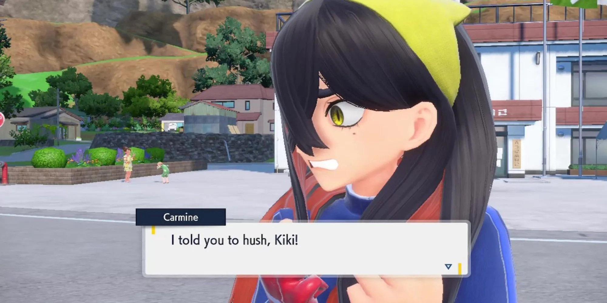Carmine nói chuyện với Kieran trong DLC Pokémon Scarlet and Violet