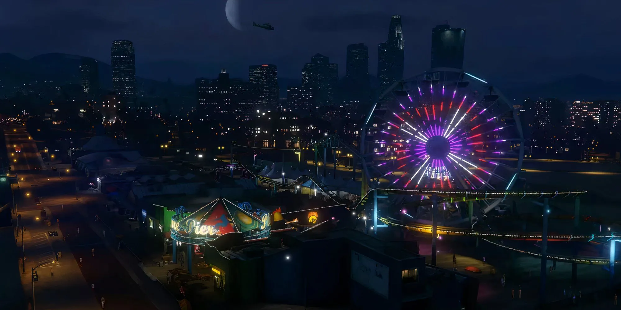 Cầu tàu giải trí ở Los Santos trong GTA V rực rỡ ánh đèn về đêm