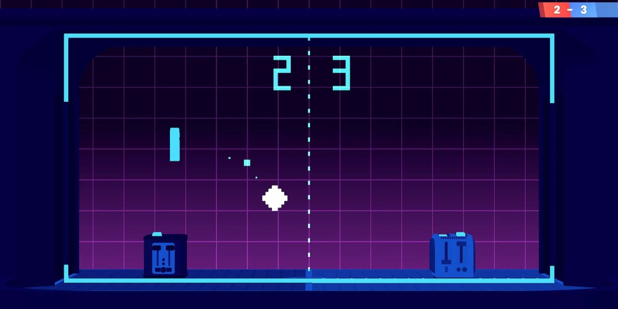 Chế độ arcade trong game Toasterball với hai máy nướng bánh mì đối đầu.