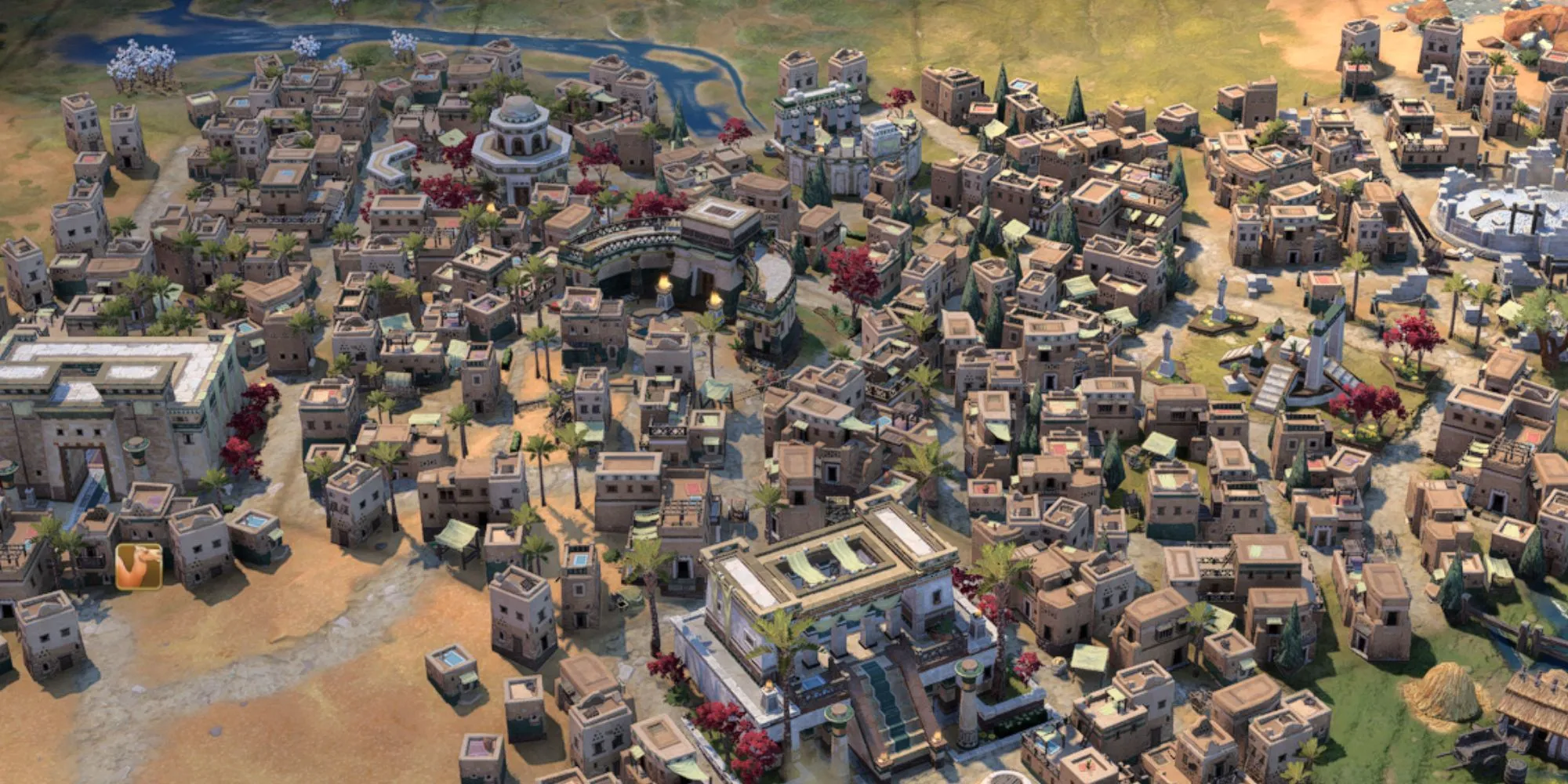 Chi tiết một thành phố được xây dựng trong game Civilization 7