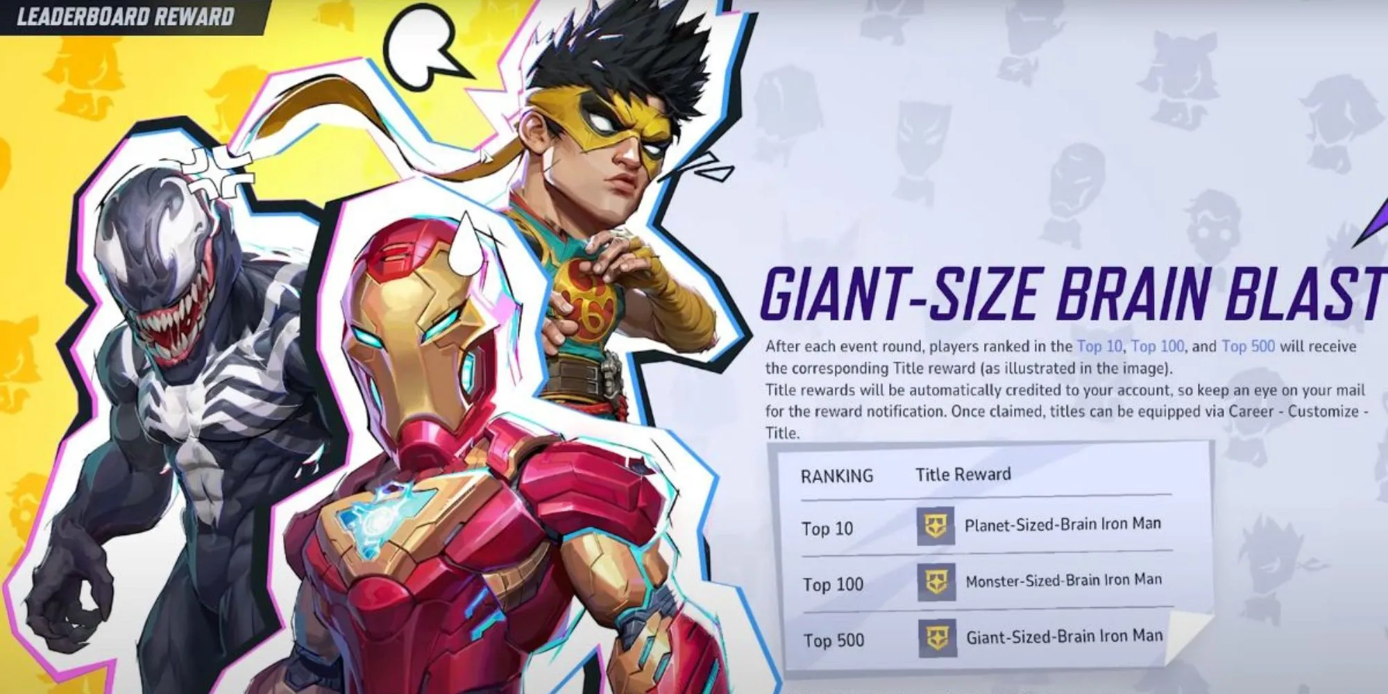 Chi tiết phần thưởng danh hiệu trong sự kiện Não Khổng Lồ Bùng Nổ của Marvel Rivals theo thứ hạng