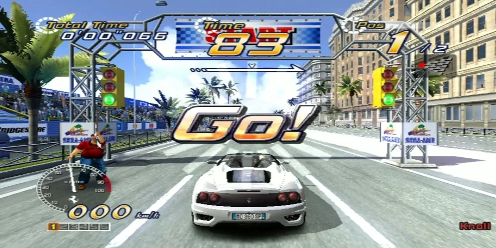 Chiếc Ferrari đang drift trên cung đường ven biển tuyệt đẹp trong game Outrun 2
