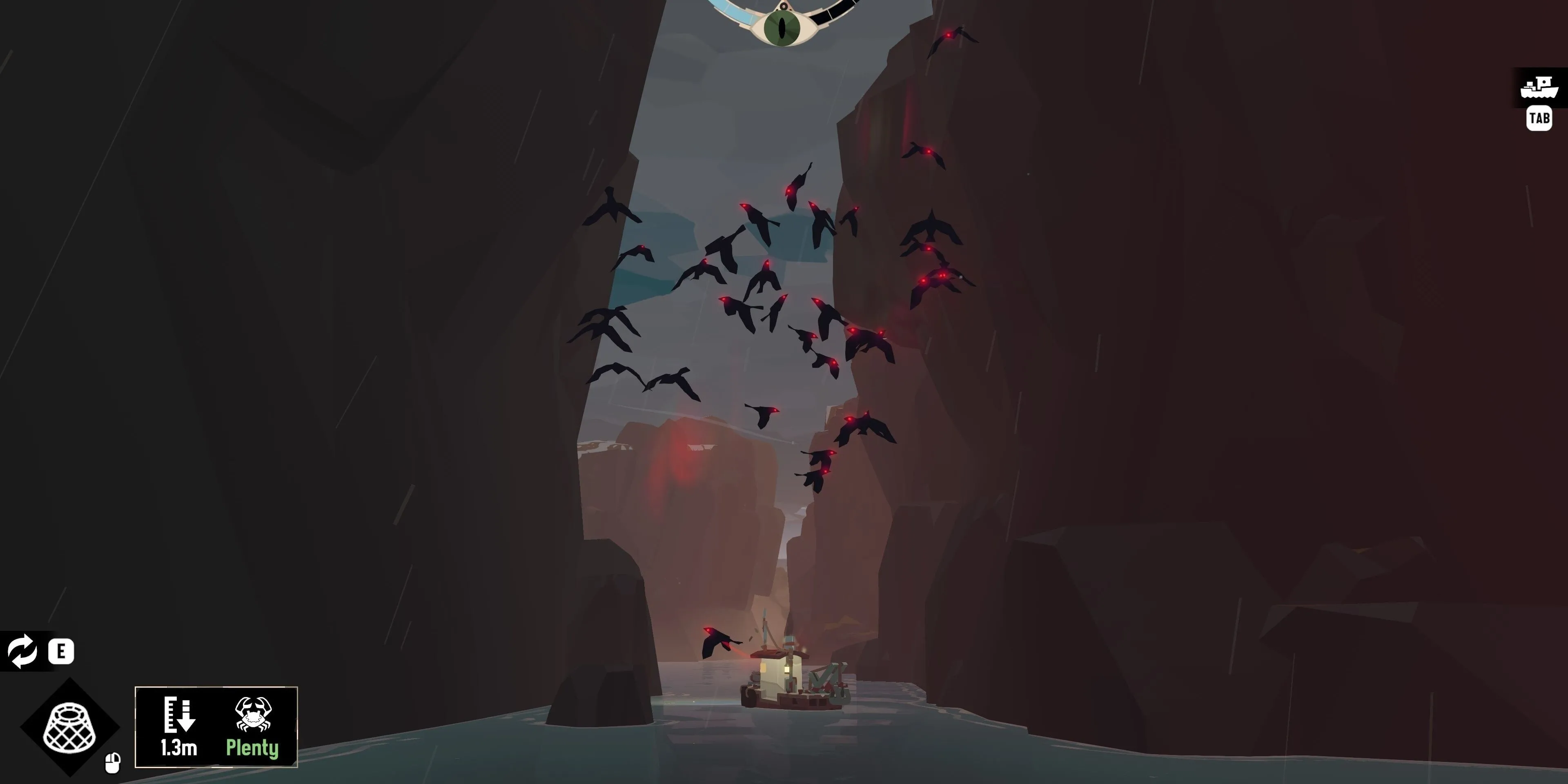 Chim quái vật tấn công thuyền trong game kinh dị Dredge