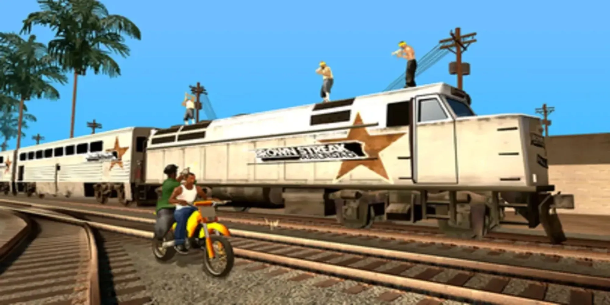 CJ cùng đồng đội Grove Street trong Grand Theft Auto: San Andreas, tựa game thế giới mở kinh điển trên PS2
