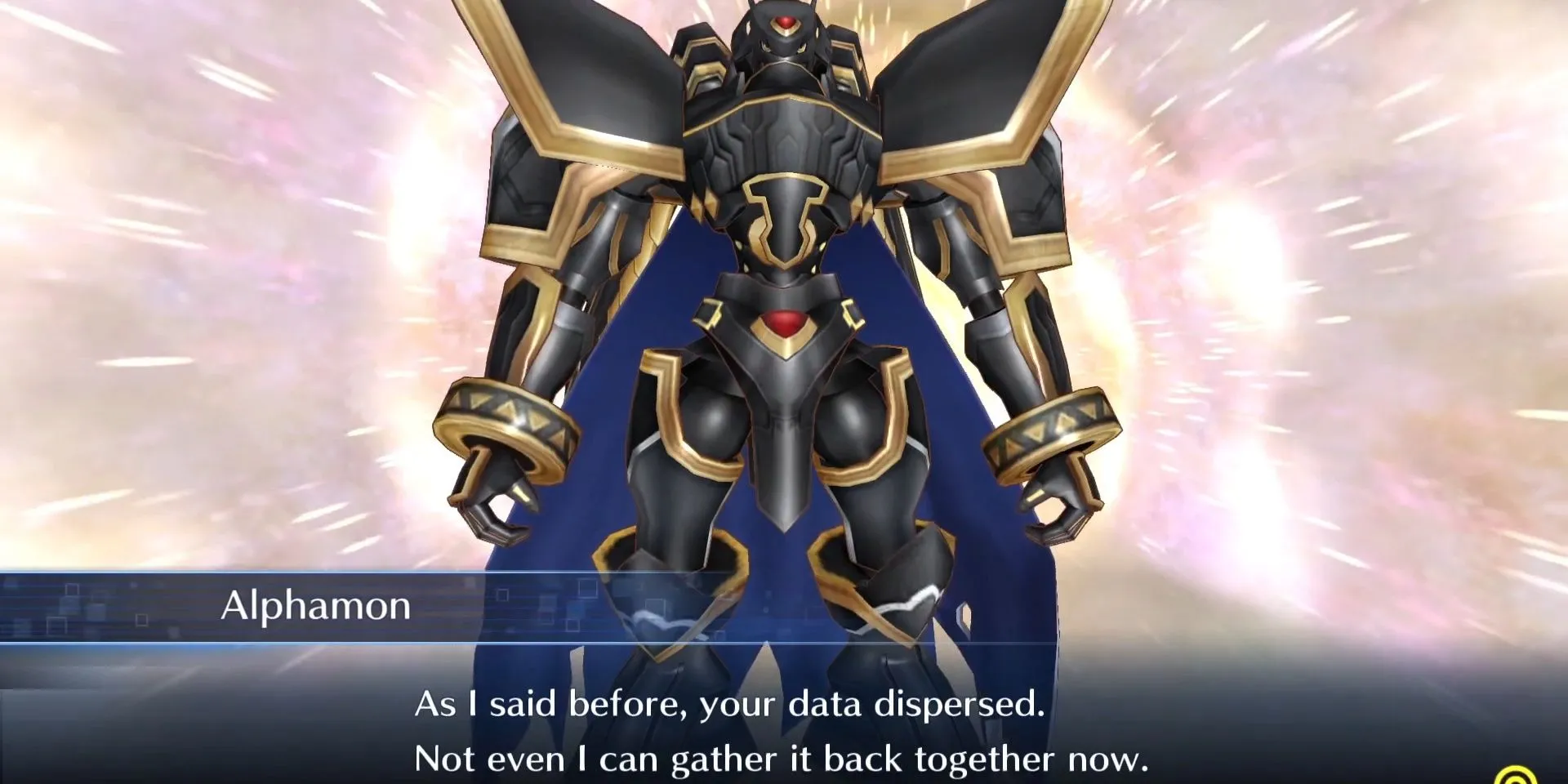 Cuộc trò chuyện với Alphamon trong Digimon Story: Cyber Sleuth, một đồng minh quan trọng trong thế giới kỹ thuật số.