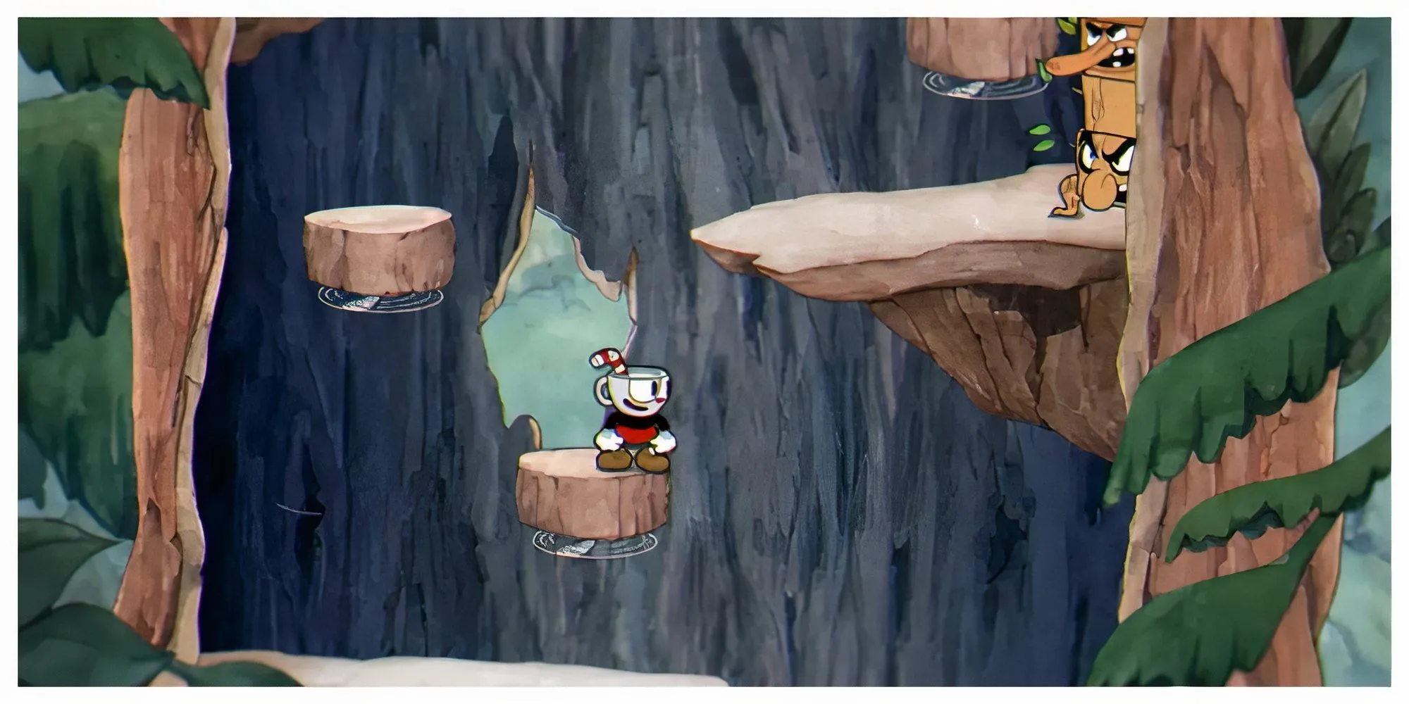 Cuphead và Mugman đối đầu với một trong những con boss đầy màu sắc của game