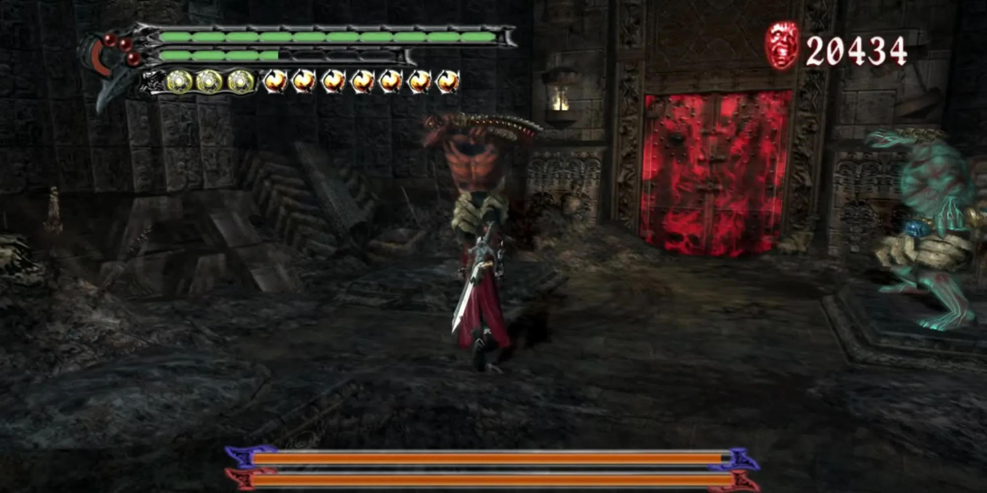 Dante chiến đấu với Agni và Rudra, cặp kiếm quỷ song sinh trong Devil May Cry 3