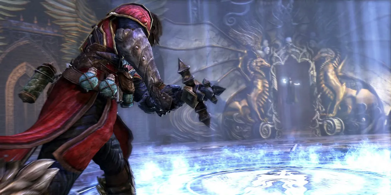 Gabriel Belmont chiến đấu với một sinh vật khổng lồ trong Castlevania Lords of Shadow