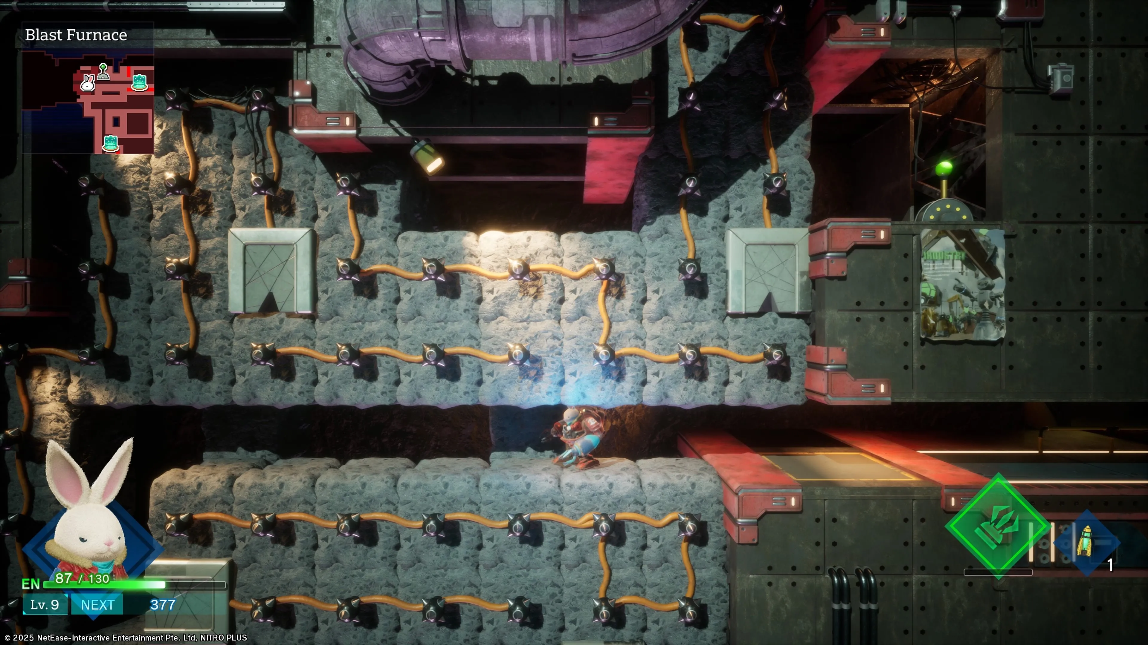 Gameplay đào bới các khối đất đá trong màn chơi của Rusty Rabbit
