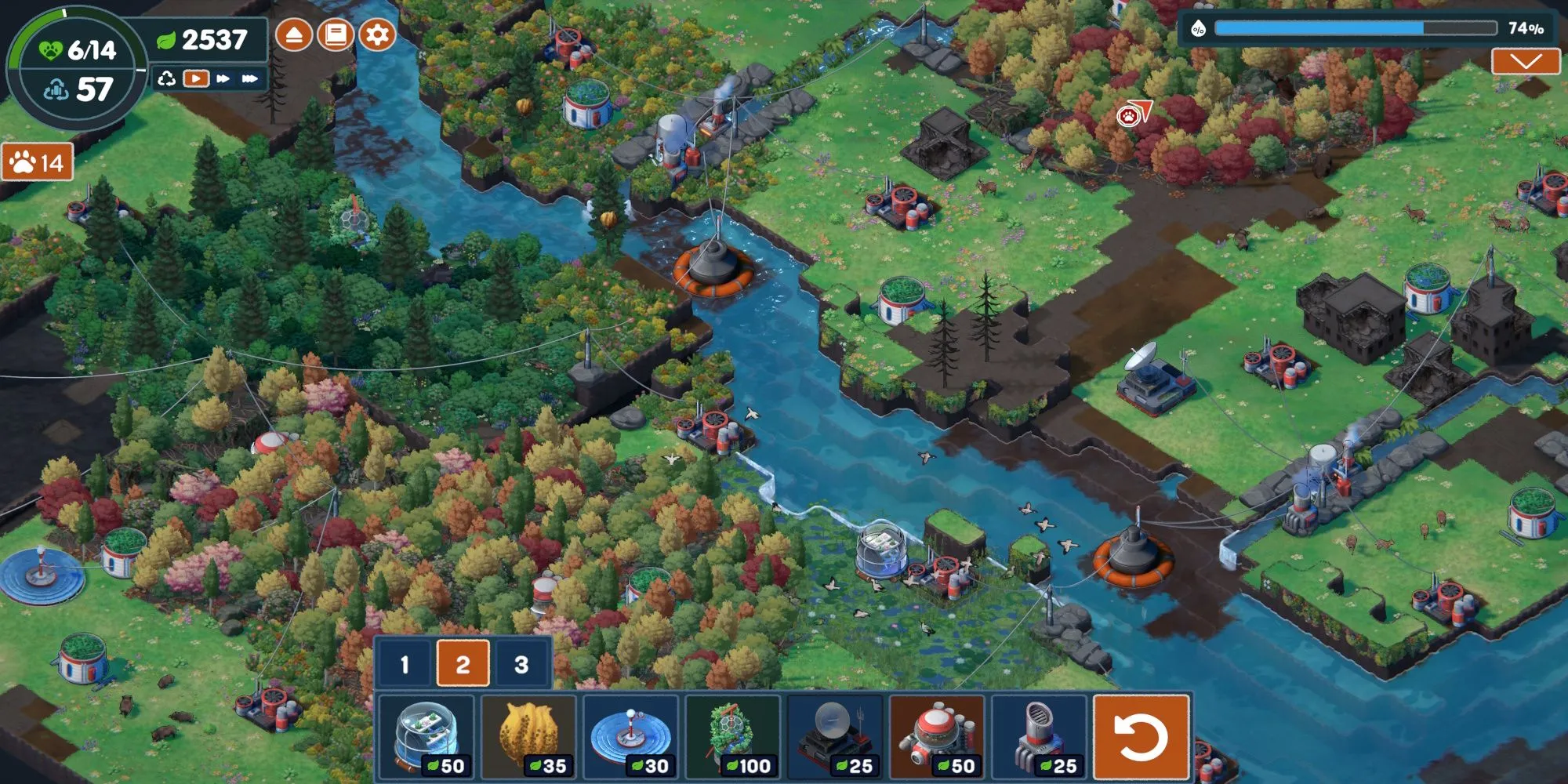Gameplay phục hồi hệ sinh thái Terra Nil hiển thị trên Steam