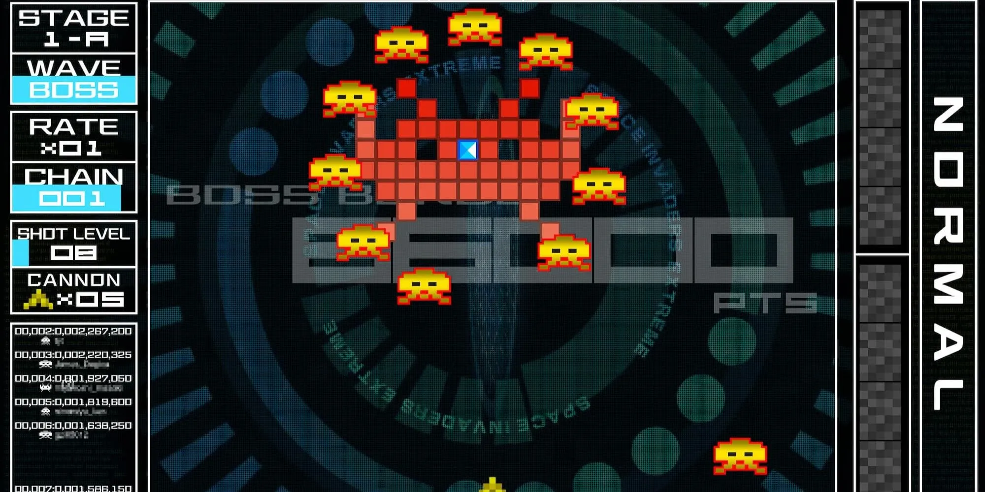 Gameplay Space Invaders Extreme với hiệu ứng hình ảnh hiện đại và kẻ địch ngoài hành tinh.