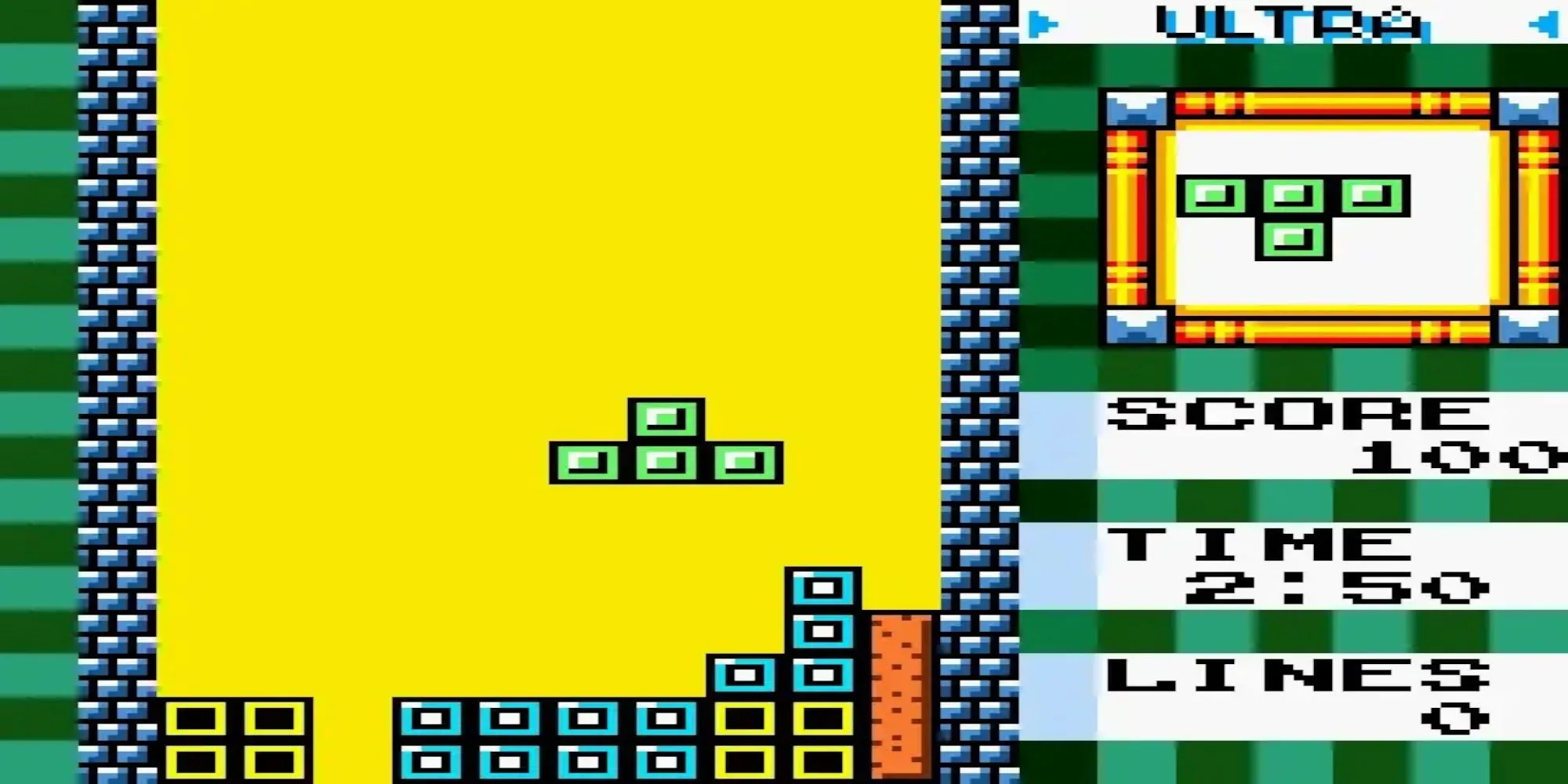 Gameplay Tetris DX trên Game Boy Color với các khối màu sắc