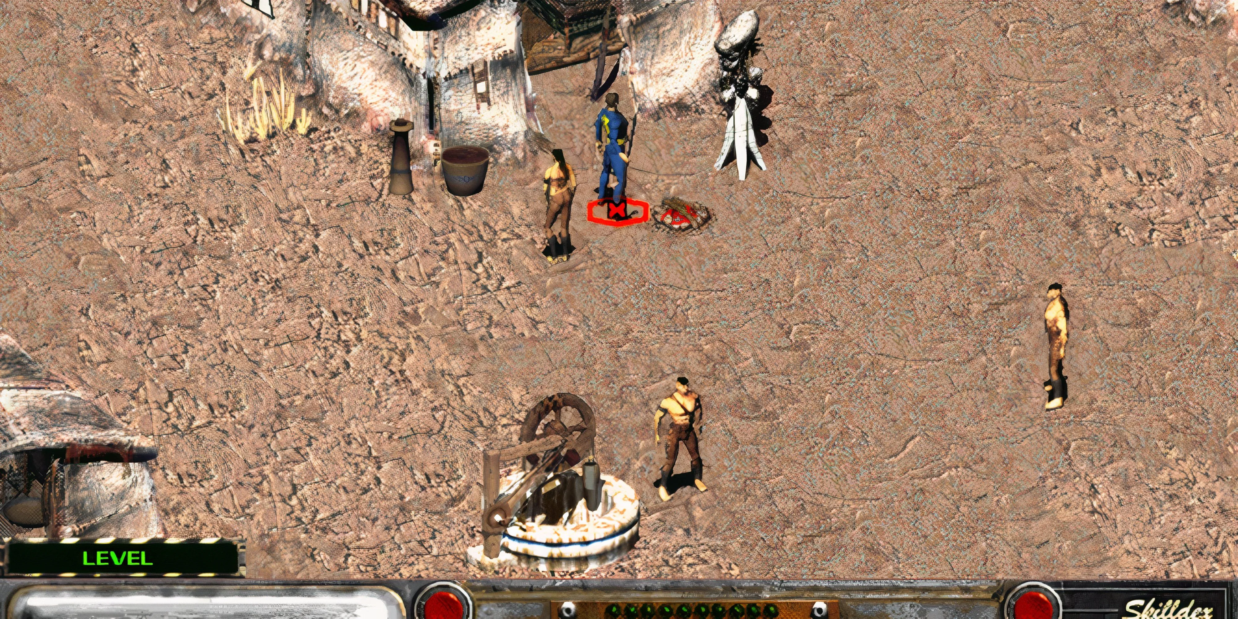 Giao diện chiến đấu theo lượt trong Fallout 2, một ví dụ điển hình của dòng game Fallout cổ điển.