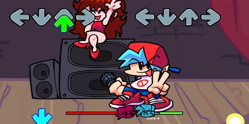 Giao diện game âm nhạc Friday Night Funkin với các mũi tên nốt nhạc