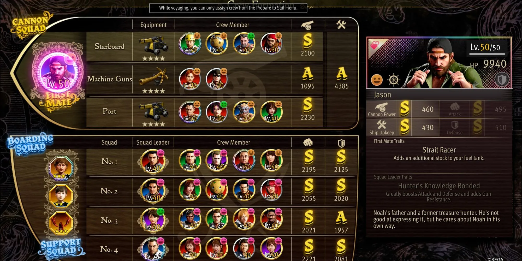 Giao diện hiển thị hệ thống Morale thủy thủ trong Like A Dragon Pirate Yakuza