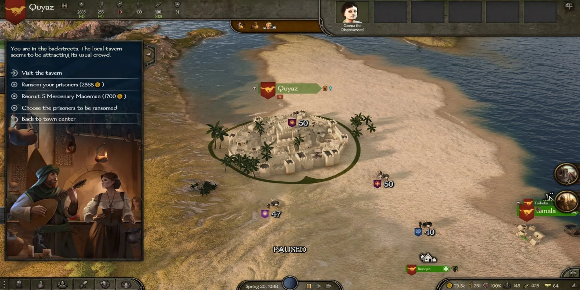Giao diện quán rượu trong thành phố Quyaz của Mount and Blade II Bannerlord