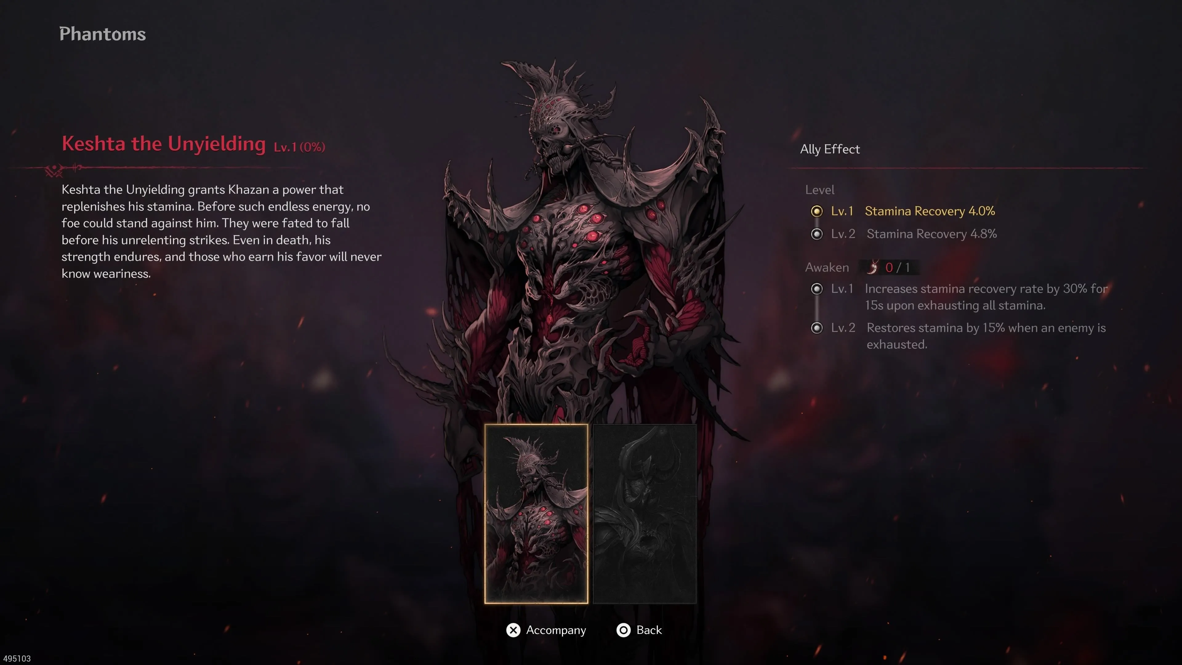 Giao diện trang bị Phantom Keshta trong The First Berserker Khazan.