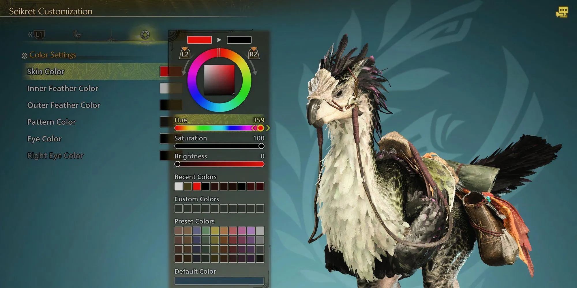Giao diện tùy chỉnh chi tiết Seikret trong Monster Hunter Wilds