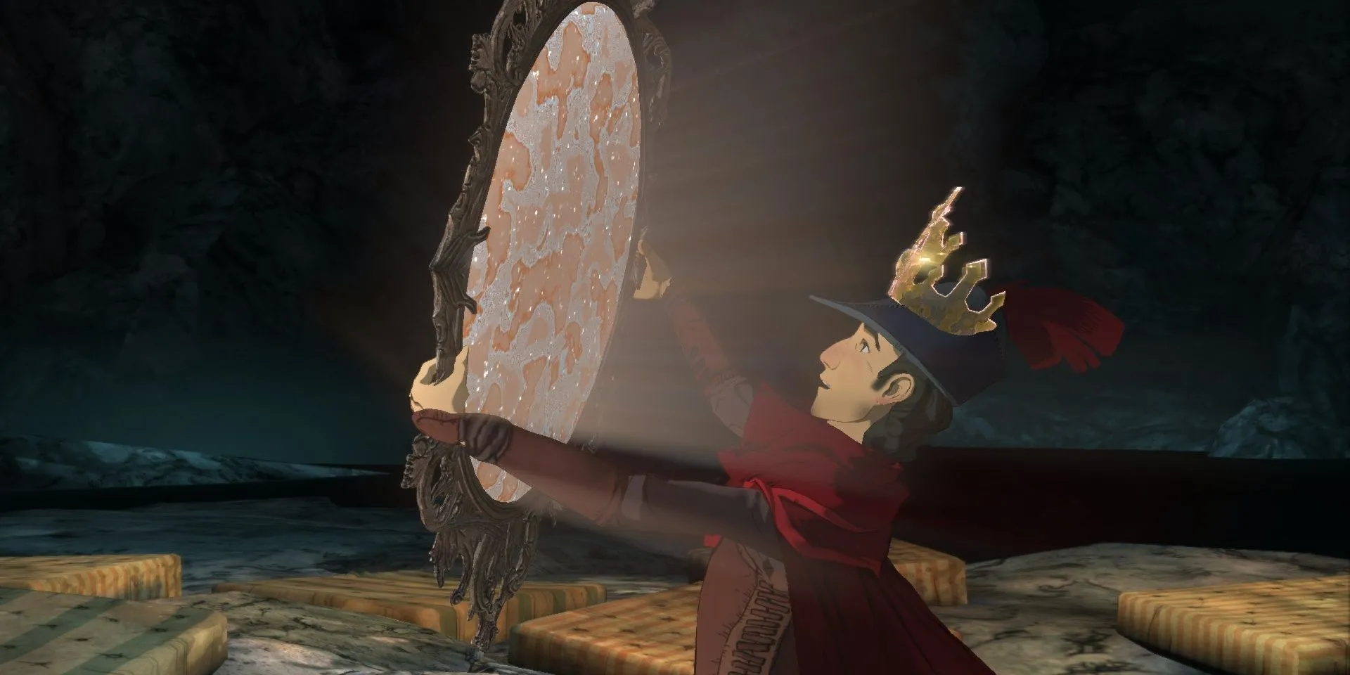 Graham soi gương phản chiếu trong King's Quest 2015, hé lộ một phần con người anh
