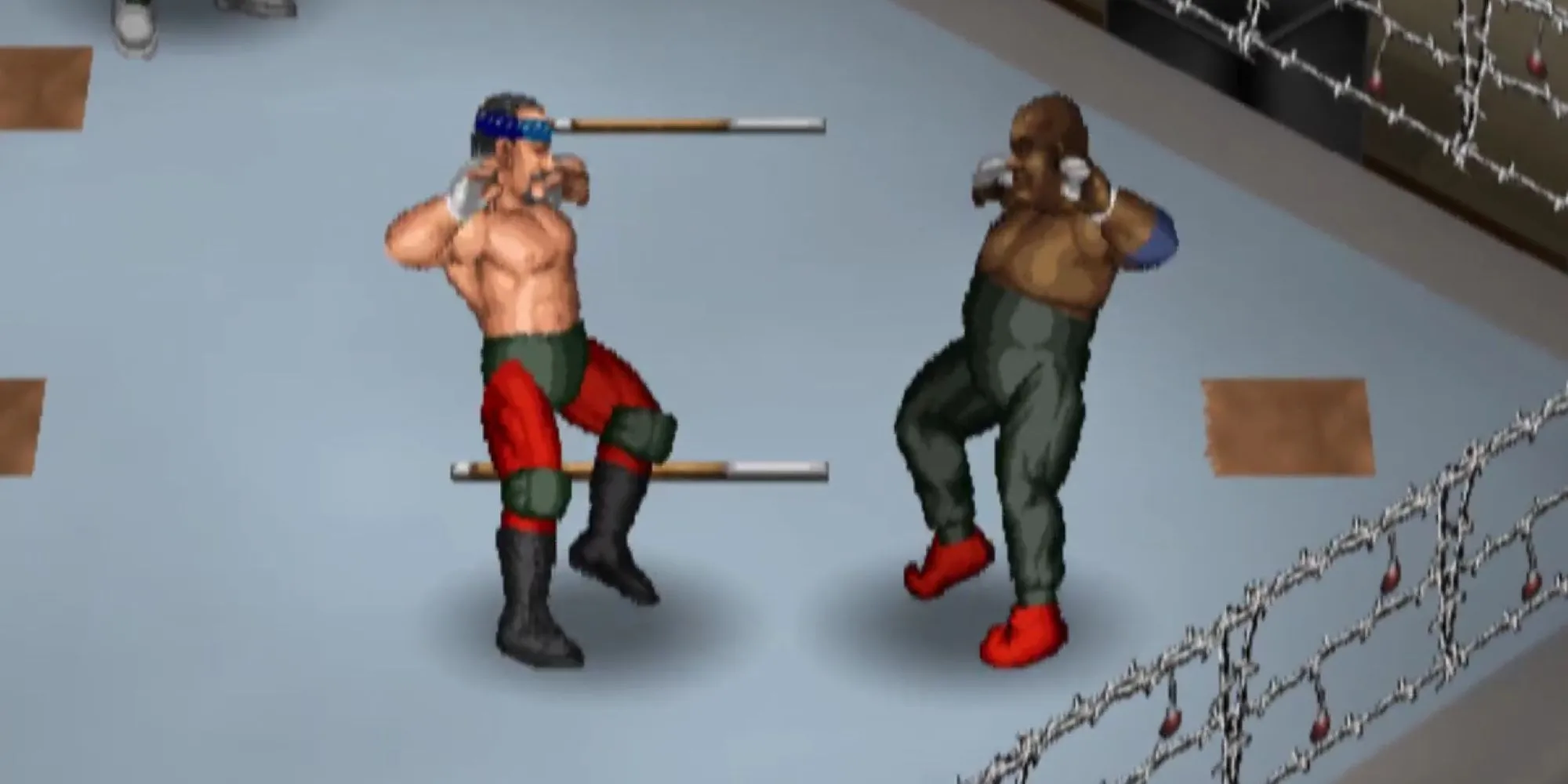 Hai đô vật chuẩn bị khóa tay nhau trong Fire Pro Wrestling Returns