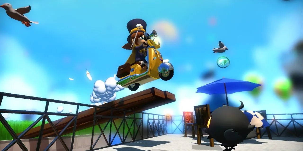 Hat Kid cưỡi scooter trong A Hat in Time