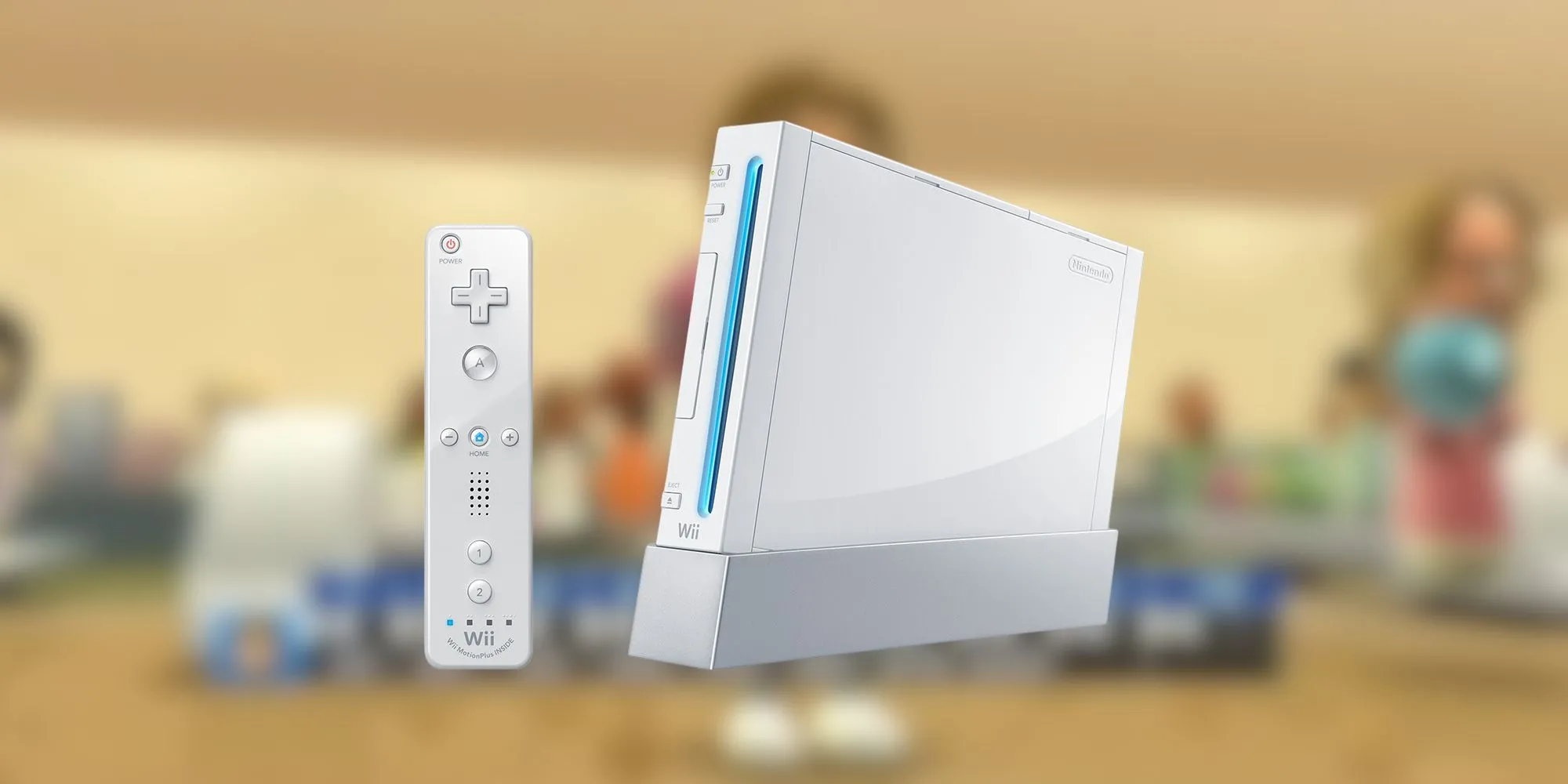 Hệ máy Nintendo Wii màu trắng cùng bộ điều khiển Wiimote và Nunchuk