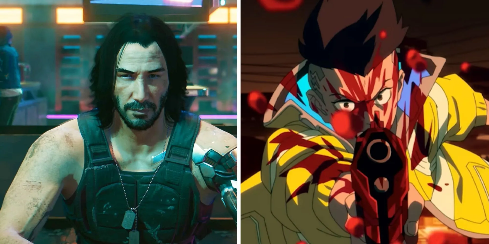 Hình ảnh chia đôi Johnny Silverhand và David Martinez trong thế giới Cyberpunk 2077