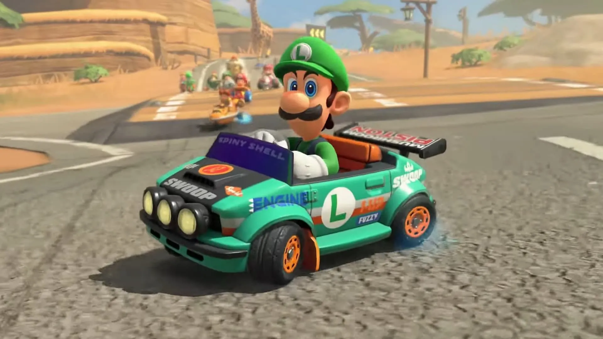 Hình ảnh Luigi lái xe trong game Mario Kart World với đồ họa mới
