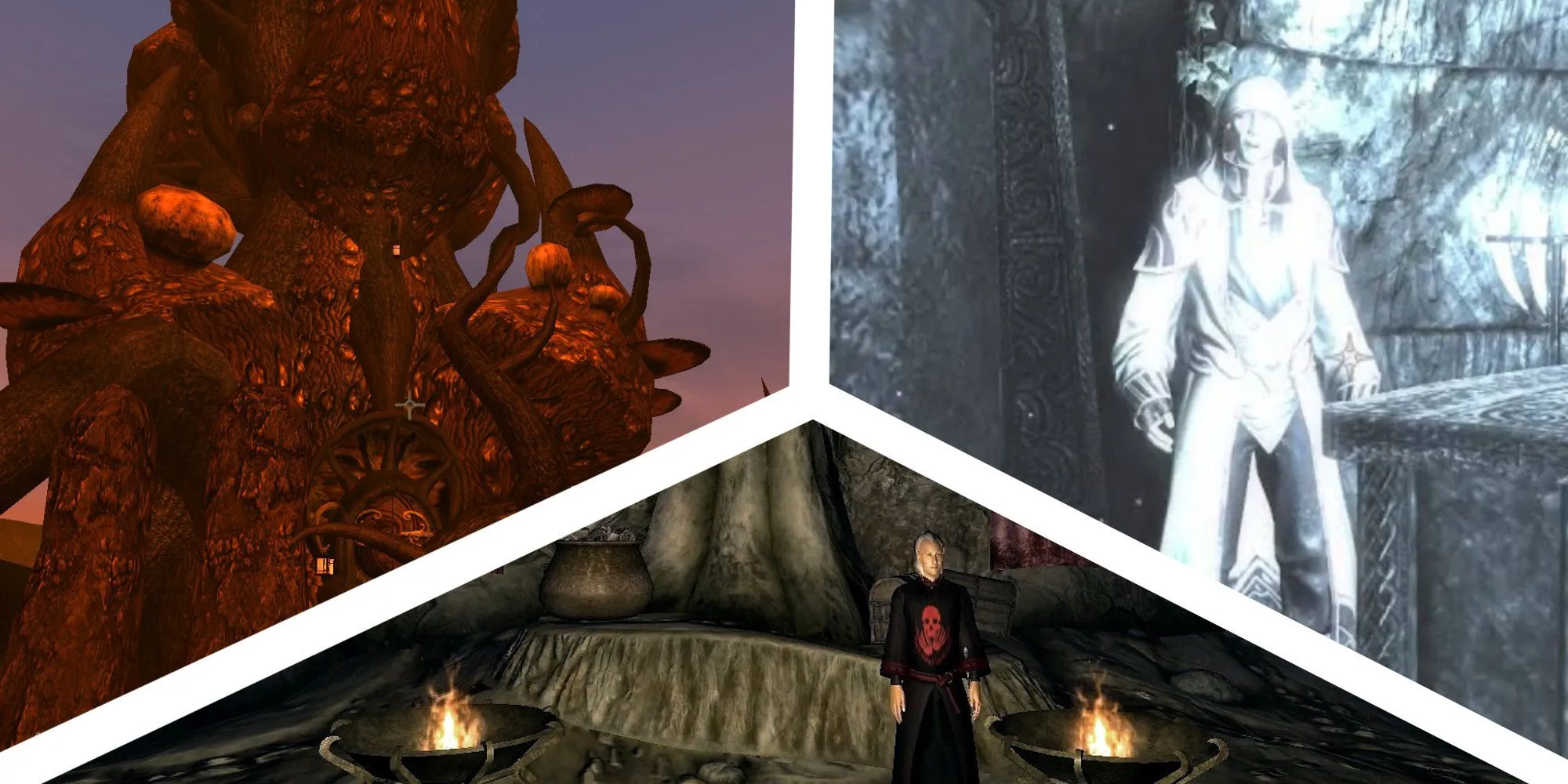 Hình ảnh minh họa các nhiệm vụ của Bang hội Pháp sư trong series The Elder Scrolls, từ Morrowind, Oblivion đến Skyrim