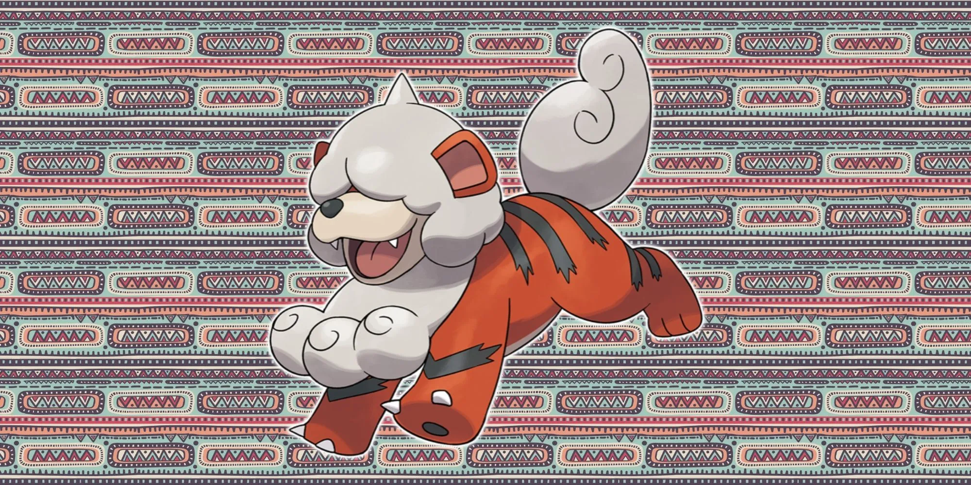 Hình ảnh Pokémon Growlithe dạng Hisui với bộ lông xù và đá